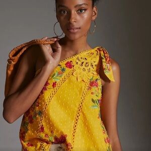 NWT Farm Rio One Shoulder Embroidered Blouse, M